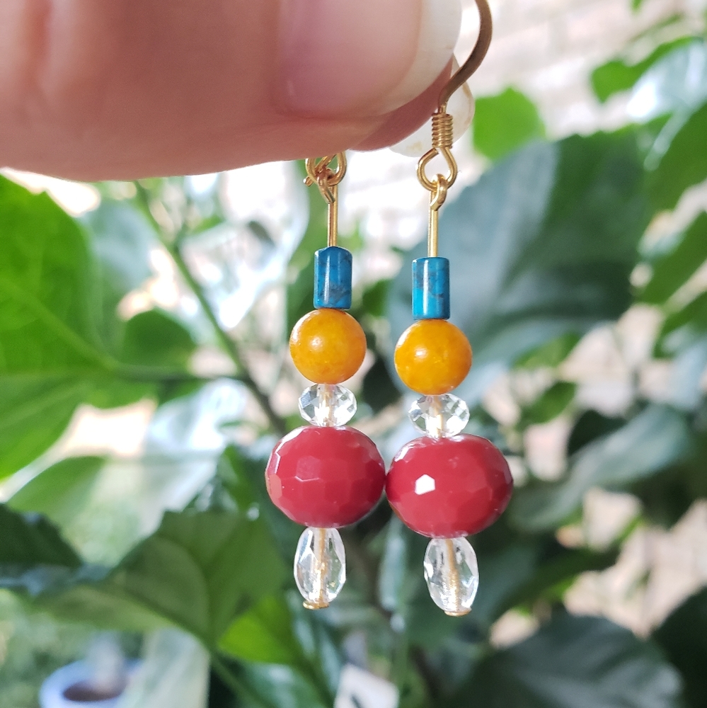Cherry Quartz, Aventurine, Turquoise Howlite Beaded Earrings